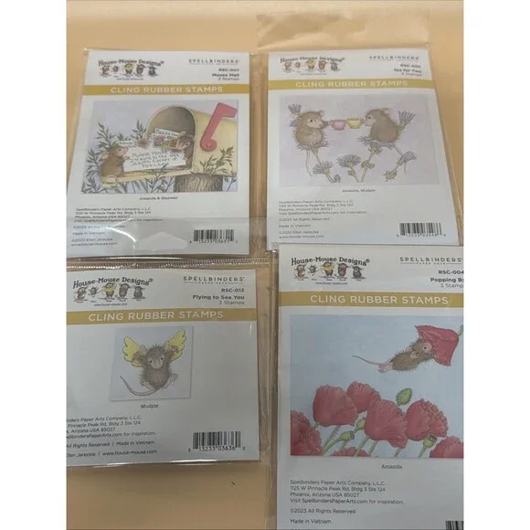 Lot Of 4 House Mouse Cling Rubber Stamps NEW Spellbinders