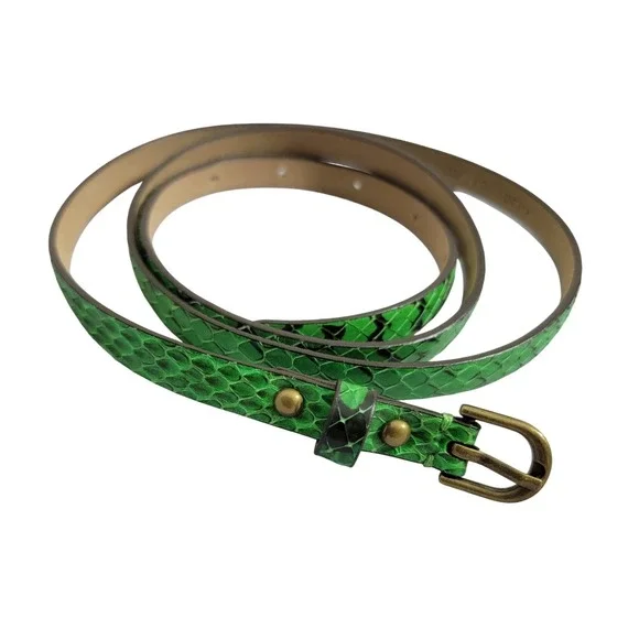 Ann Taylor Womens Green Snakeskin Embossed Leather Skinny‎ Belt Size M 271022