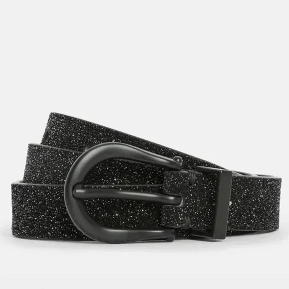 AllSaints Luna Sparkle Skinny Leather Black Western Belt Size Medium NWOT