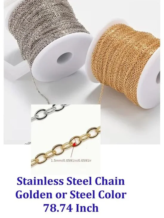 Stainless Steel Chain Golden or Steel Color 78.74 Inch
