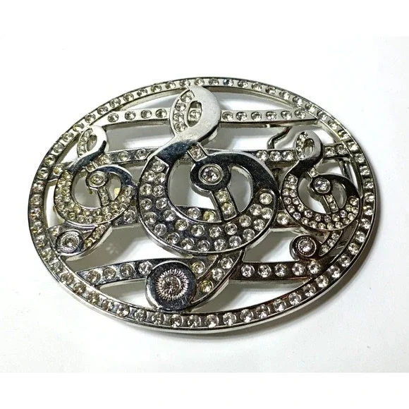 Vintage Rhinestone Music Note Treble Clef Belt Buckle Silver Tone Crystal GF Mar