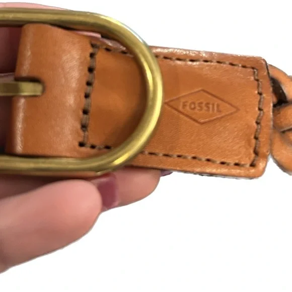 50%offw❤️ New Fossil Women’s Genuine Leather Braided Belt Brass Buckle 0153