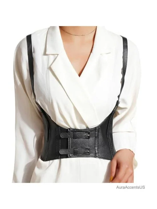 Faux Leather Wide Elastic Underbust Corset Belt Steampunk Waist Cincher