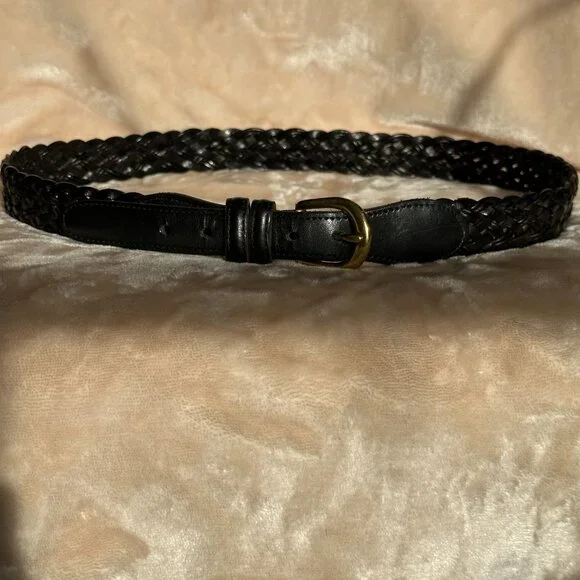 Coach Black Leather Braided Brass Buckle Belt Women's 36
