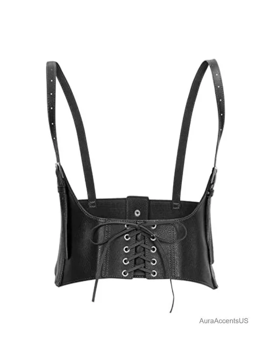 Faux Leather Corset Waist Belt Elastic Wide Underbust Lace-up Steampunk Waspie