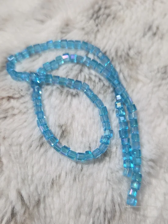 Aqua Blue Glass Cube Bead Strand for Crafts  3mm  98pcs