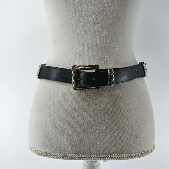 Women's Small Belt Braided Triple Rope Hardware Leather Black