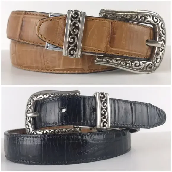 Vintage Brighton Embossed Tan Black Reversible Twist Western Fashion Belt Size S