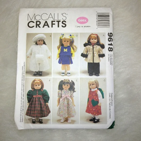 MCCALL'S 9618 Wardrobe 18 inch doll, Gotz doll, American Girl Doll