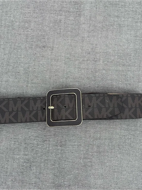 Michael Kors Brown MK Logo Belt with Square Buckle