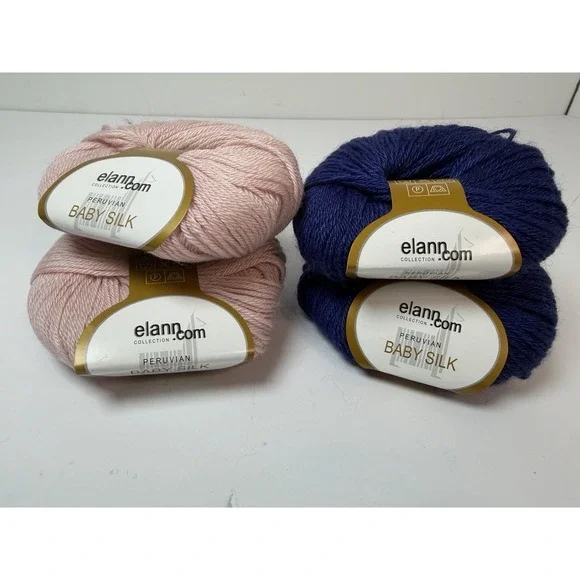 Elann Baby‎ Silk Yarn Lot Of 4 - 2 Pink 2 Blue Alpaca Silk Blend 25g Each