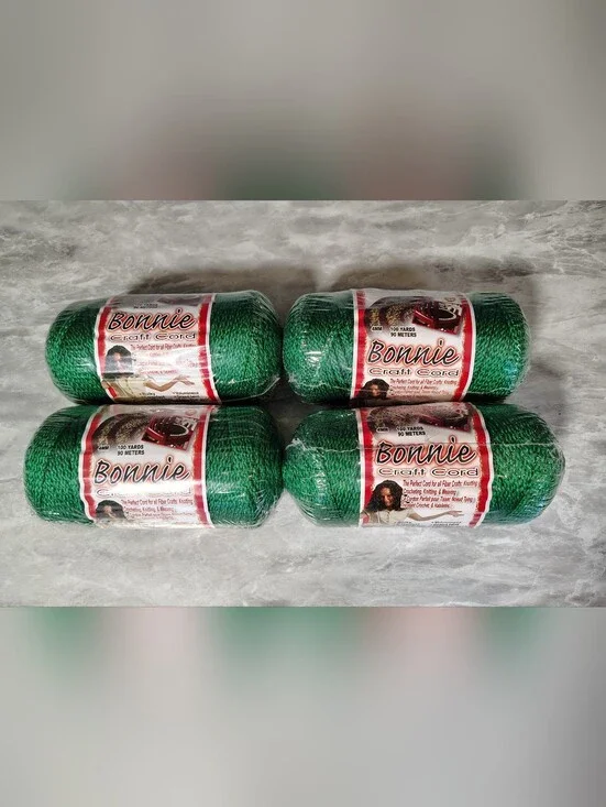 Lot of 4 Vintage Bonnie Macrame Craft Cord 4mm 100 Yds Green NOS