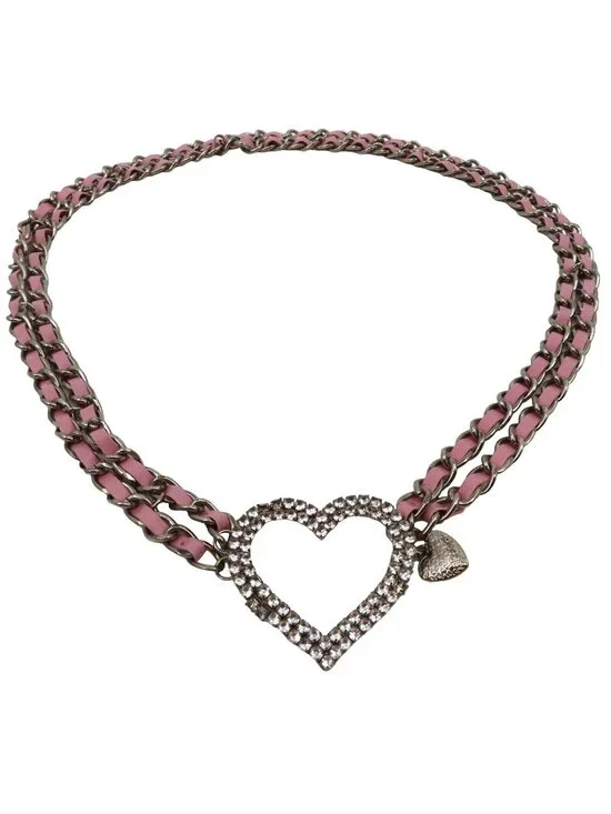 Y2K Womens One Size OSFM Silver Tone Metal Rhinestone Heart Chain Waist Belt