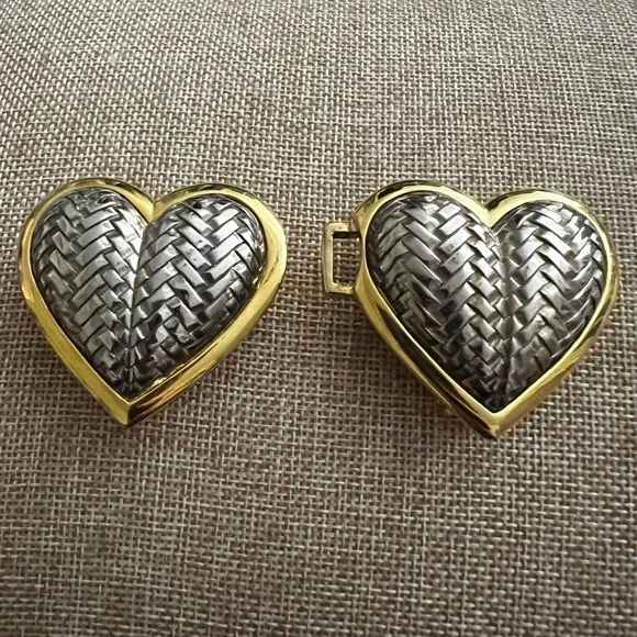 Vintage Two Tone Heart Basketweave Belt Buckle Silver Gold One Size Cottagecore