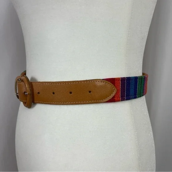 Guatemala Embroidered Rainbow Leather Belt Boho Southwestern Camel
