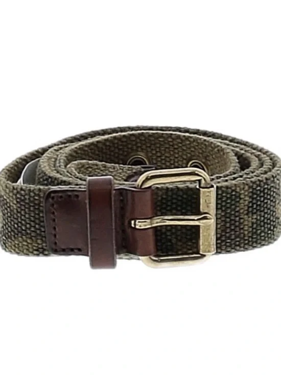 Women’s Olive Green Woven Belt with Brown Leather Trim