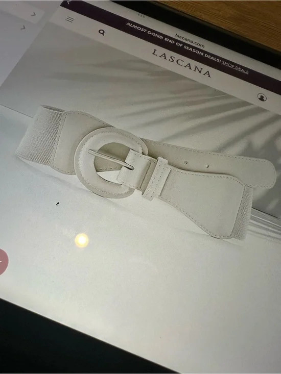 New Lascana White Elastic Belt with Round Buckle XXXL