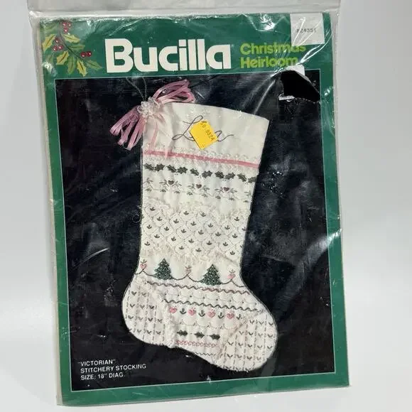 Vtg Bucilla Victorian Christmas Heirloom Stitchery Stocking Kit 18