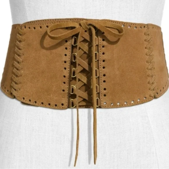 Michael Kors BLACK Suede Leather Corset Belt w/ Snap Closure Size M/L (not tan!)