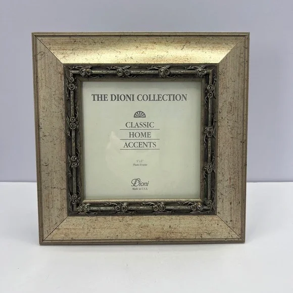 Champagne Silver Square Frame 5x5 Photo Floral Border Ornate Classic Shabby Chic