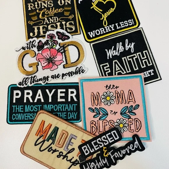 Lot of 8 faith embroidered iron on patches, religious patches, god,  DIY project