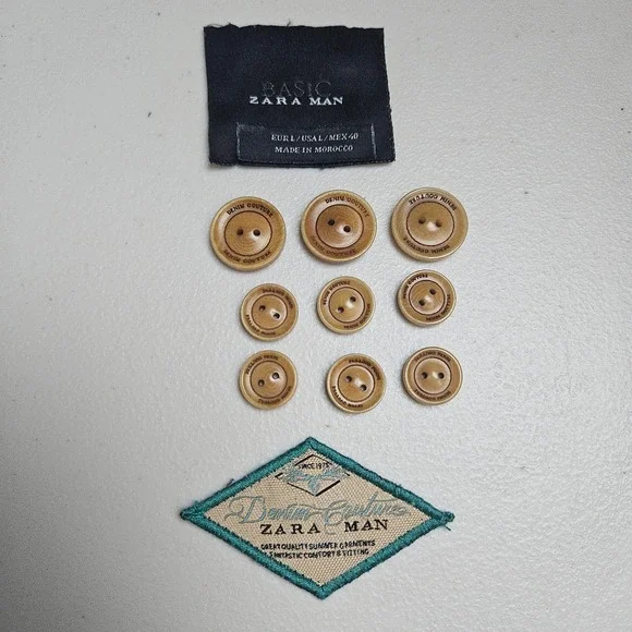 Zara Man Basic Denim Couture Replacement Buttons Set of 9 Tan Jacket Coat Crafts