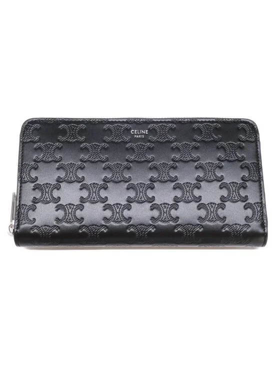 Celine Large Zip Wallet Triomphe Embossed Calfskin