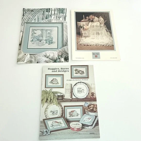 Lot Of 3 Vintage Cross Stitch Pattern Booklets Paula‎ Vaughan Barns Country