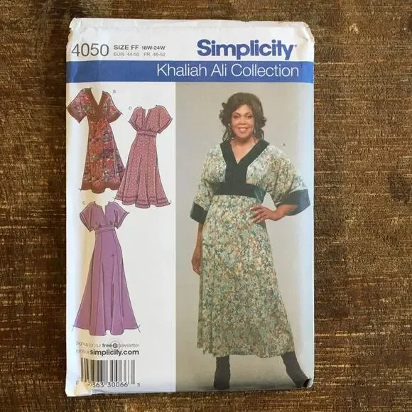 Simplicity Sewing Pattern 4050 Womens Khaliah Ali Dress Plus Size 18W-24W UNCUT
