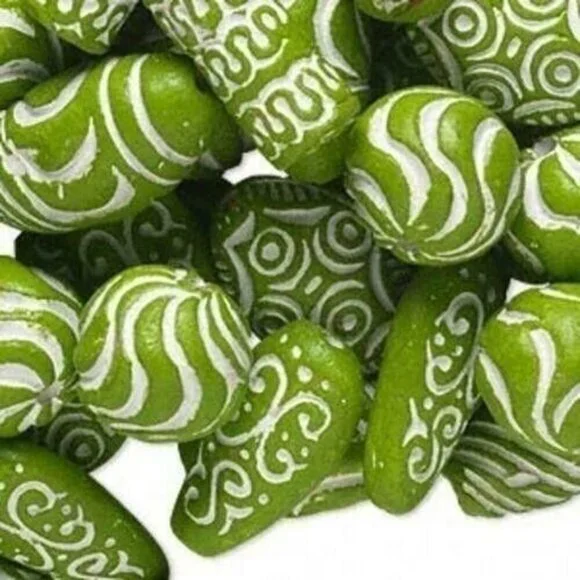 Vintage Ethnic African Tribal Clay Beads Green White 12 pcs