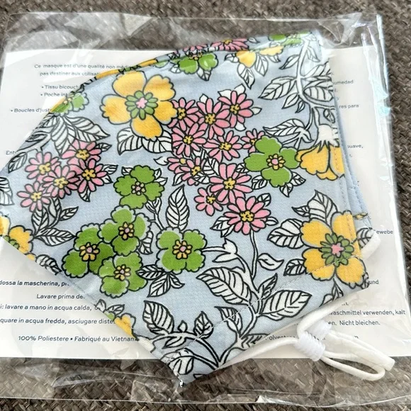 Tory Burch two layer Moisture wicking Face Mask Light Blue Yellow Pink Floral