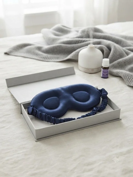 Navy Satin Padded Sleep Mask with Elastic Strap