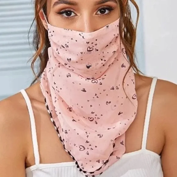 Black HeartsOn Pink Facemask & Scarf Adjustable Ear Strips 4 A Comfortable Fit