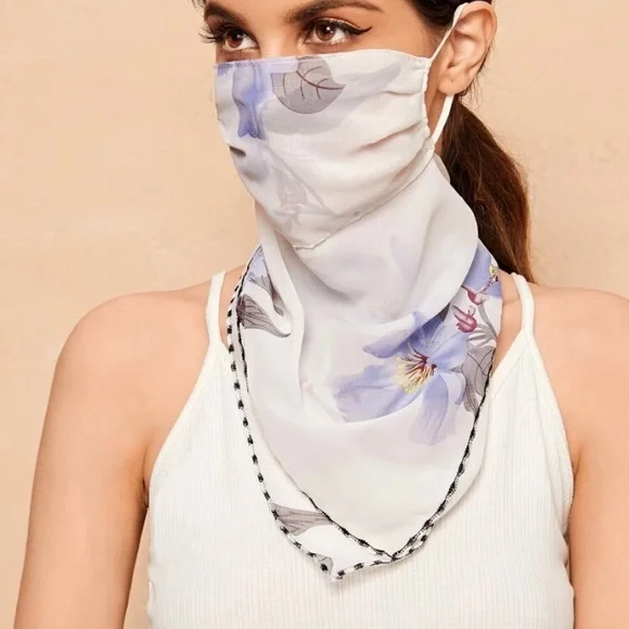 Gorgeous Floral Facemask & Scarf Adjustable Ear Strips 4 A Comfortable Fit
