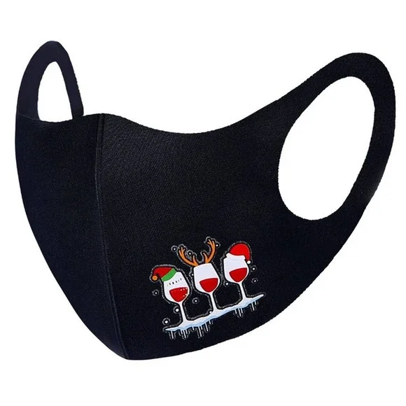 3 Festive Wine Glasses Christmas Themed Face Mask-NIP‎