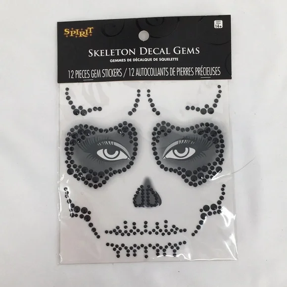 Spirit Black Skeleton Decal Gem Face Stickers