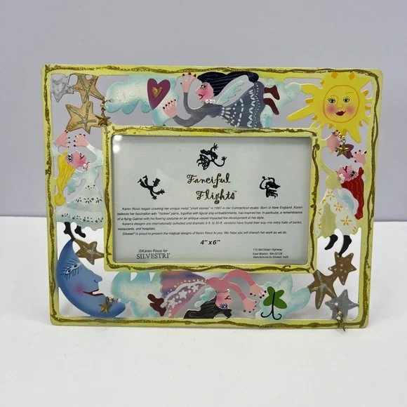 Karen Rossi Fanciful Flights Photo Frame 4x6 Metal Whimsical Folk Art Signed