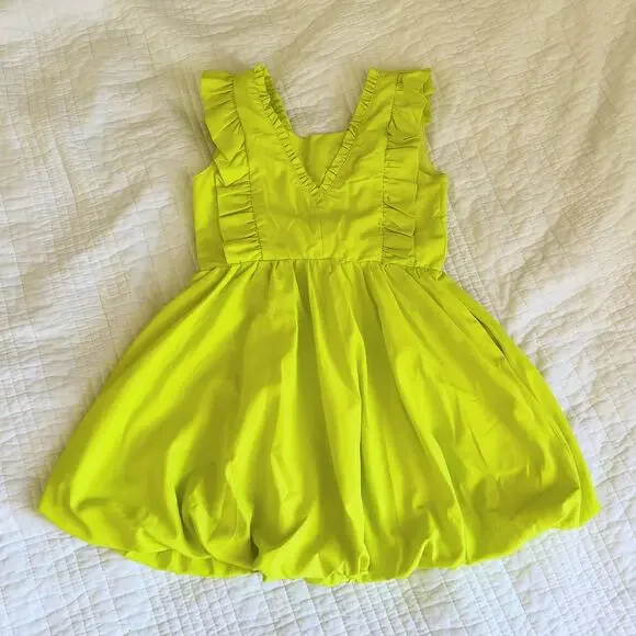 Habitual Kid Chartreuse Yellow Pinafore Dress Bubble Skirt Girls Size 6