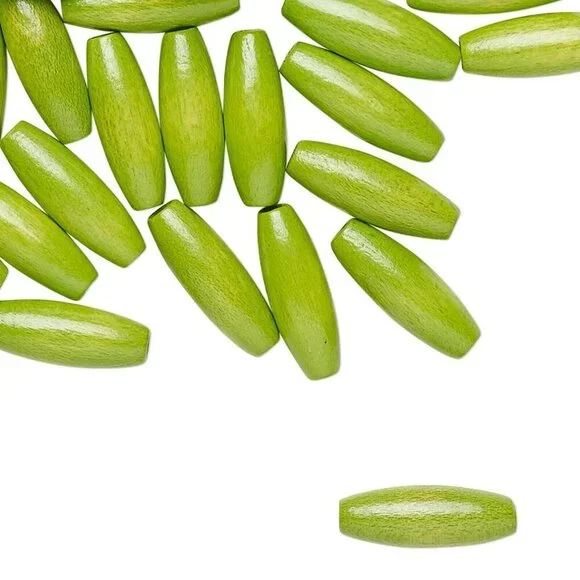Bulk Lot Vintage West Germany Lacquered Lime Green 15x5 Oval Wood Beads 50 pcs