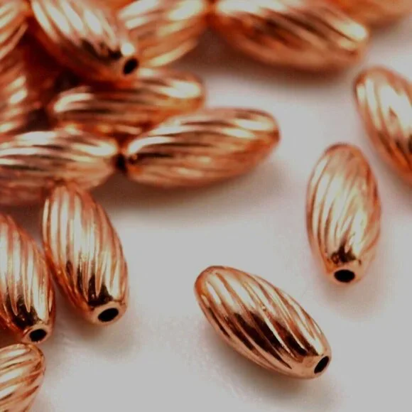 Bulk India Copper Art Deco Swirled Lines Oval Spacer Beads 9x4mm 50 pcs