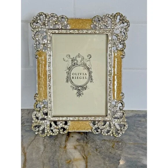 Olivia Riegel Swarovski Crystal Faux Pearl Silver Frame Photo 3.5 x 5