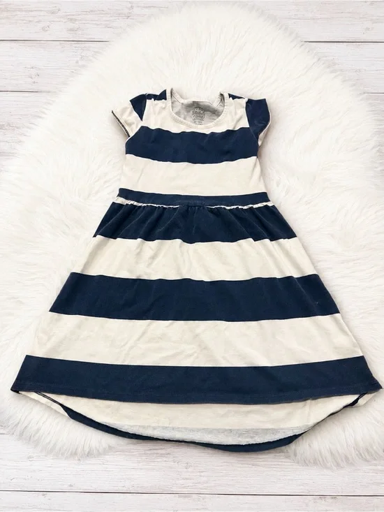 Faded Glory Girls Navy & Cream Striped High-Low Dress Size 7/8