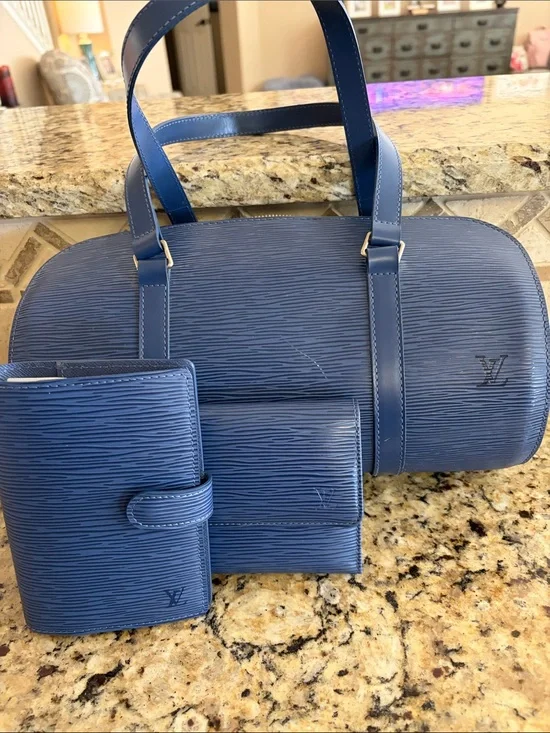 Louis Vuitton Navy Epi Leather Handbag with Matching Wallets