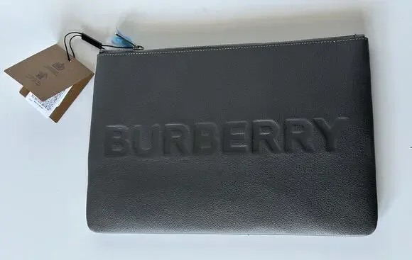 Burberry Charcoal Grey Leather Case Clutch 80528841 NWT $550