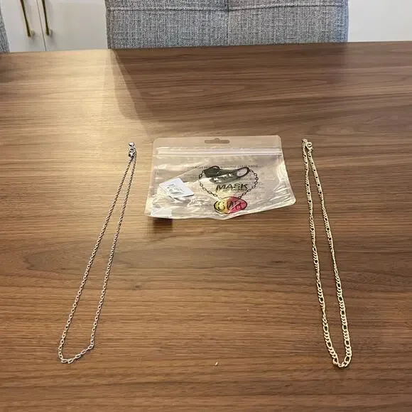 New 8 Other Reasons Silver Mini Link Chain & Gold Cuban Chain Mask Duo