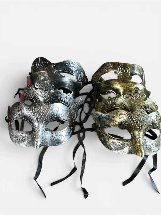 Venetian Masquerade Mask Set of 8 Gold & Silver Party Costume Masks One Size