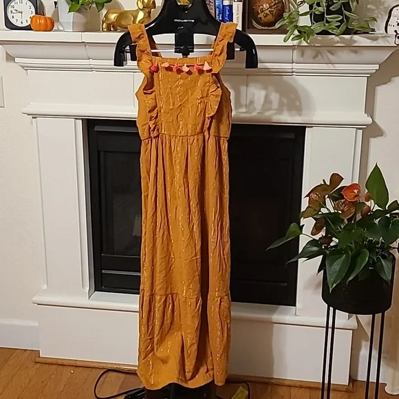 CAT & JACK GIRLS RUFFLE STRAPPED DRESS SIZE XL (14/16) RUST ORANGE COLOR