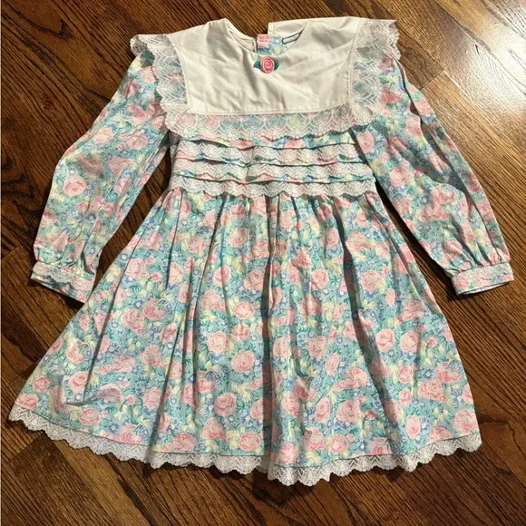 Polly Flinders | Floral Lace Bib Vintage Dress Girls Sz 4‎