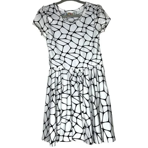 NEW Dot Dot Smile Retro Abstract Mossaic Black White Cap Sleeve Dress 2T