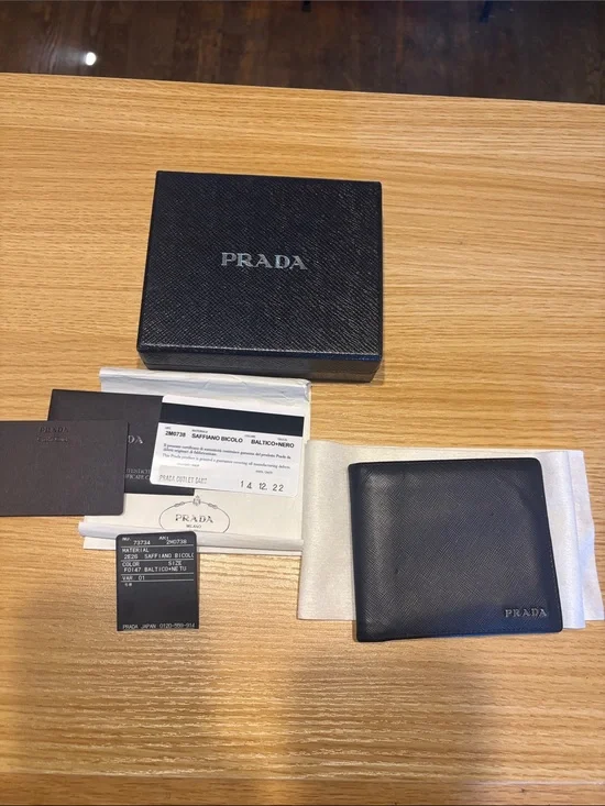 Prada Blue and black  Saffiano Leather wallet with box COA card